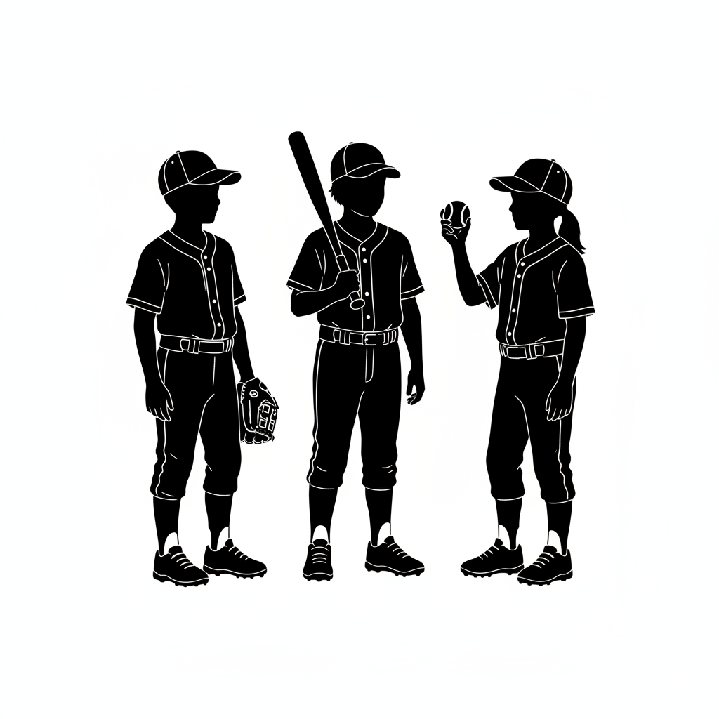 The Squad — Three players in a casual group, center player forward, each holding different equipment